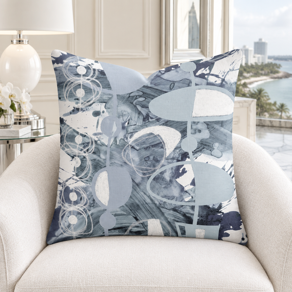 Gray 3 pillow in white Miami Art Deco suite