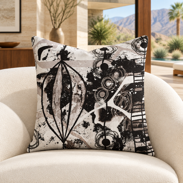 Modern Black White and Taupe 1ab 22-inch pillow in Palm Springs desert modern room
