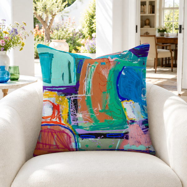 Reminiscence 1 pillow in white garden gallery with colorful flowers
