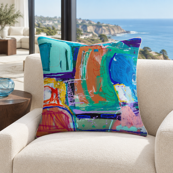 Reminiscence 1 pillow in Malibu ocean-view art collector suite