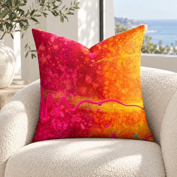 Summertime - 2 fine art pillow on an ivory chair in a sunny coastal room