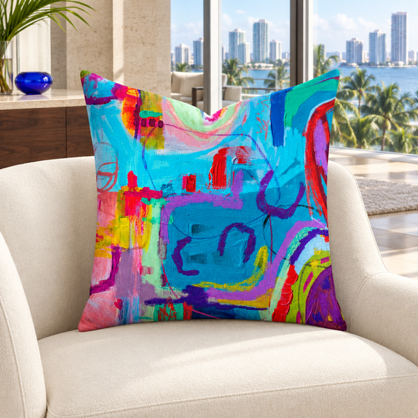 Destination Happiness 4 pillow in Miami garden penthouse