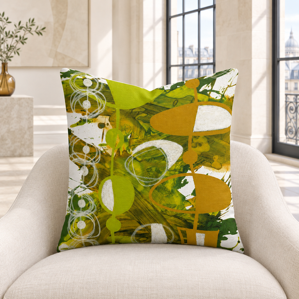 Chartreuse Yellow Ochre 3 pillow in white Paris loft