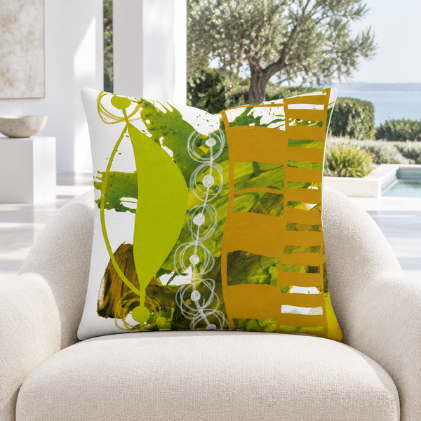Chartreuse and Yellow Ochre 1 pillow in white gallery villa