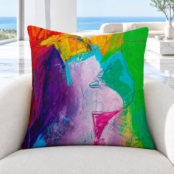 Emotions 3 pillow upright in a bright-white Malibu residence
