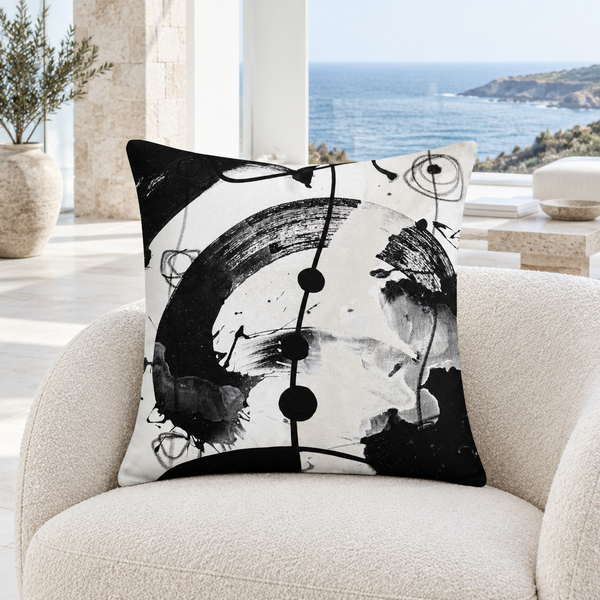 Modern Black White 2-5 pillow in bright white modern coastal residence