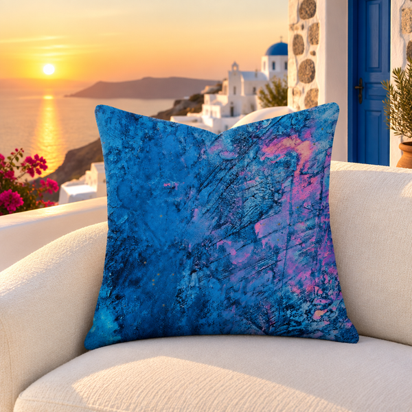 Beautiful Sky 22-inch pillow in Santorini Oia at sunset by blue door