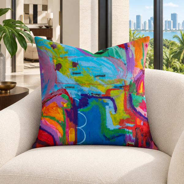 Destination Happiness 2 pillow in Miami garden penthouse