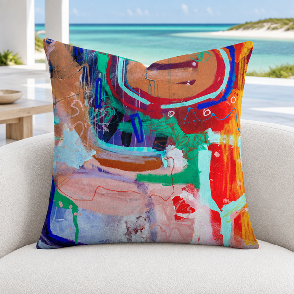 Reminiscence -2 pillow in a cool-white modern Turks and Caicos villa