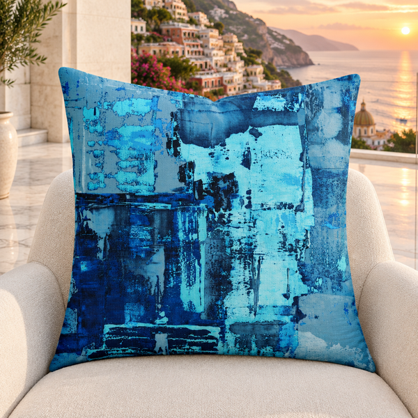 Blue 4 pillow upright in a modern Positano villa at sunset