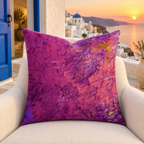 Amazing Sunset pillow on a Santorini terrace at sunset