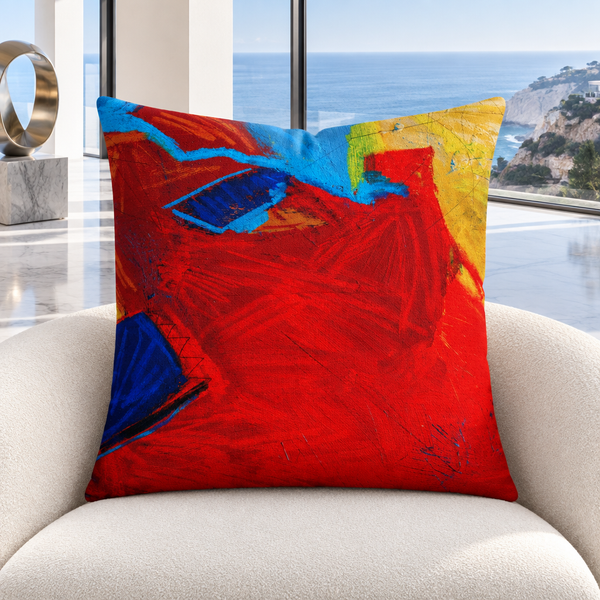 Emotions 2 pillow upright in a gallery-like Malibu residence