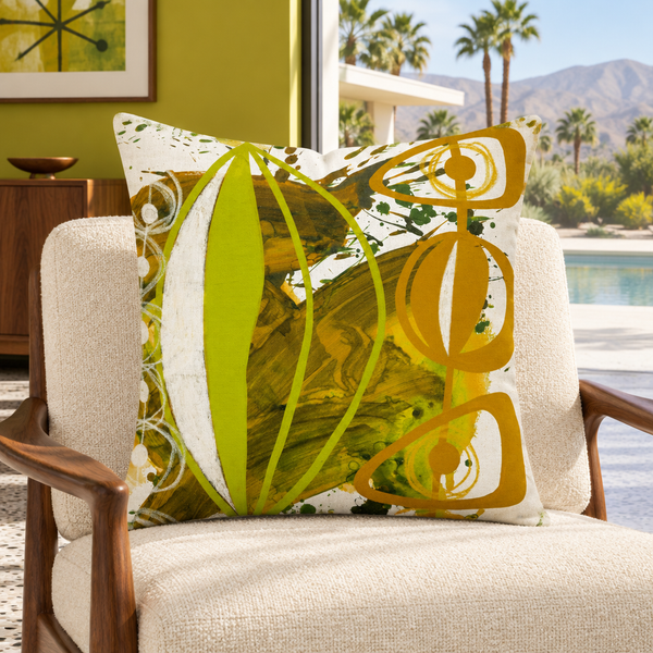Chartreuse Yellow Ochre 4 pillow in Palm Springs mid-century home