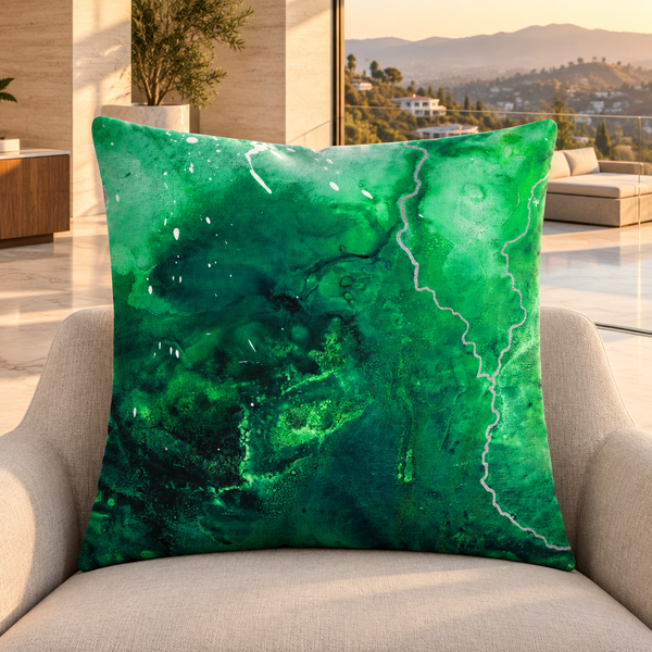 Green Energy 4 pillow upright in a warm modern Hollywood Hills villa