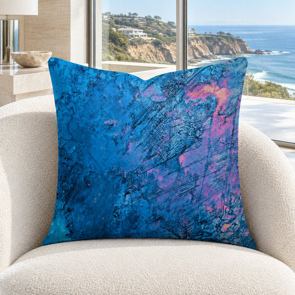 Beautiful Sky pillow upright in a cool-white modern Malibu coastal mansion