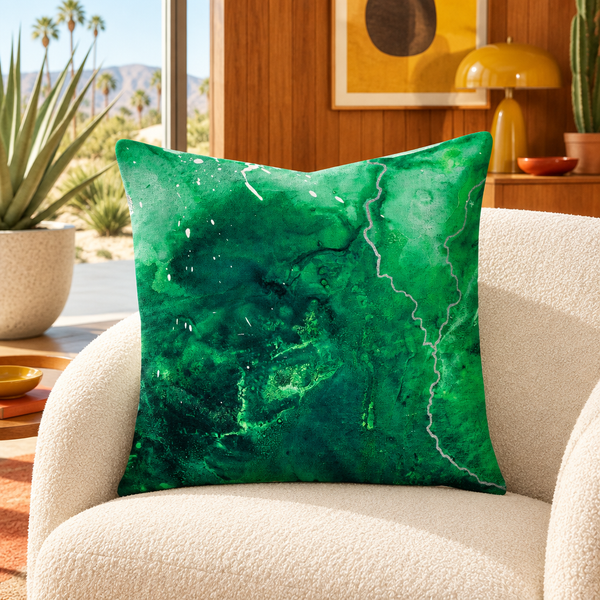 Green Energy 4 pillow in Palm Springs mid-century room