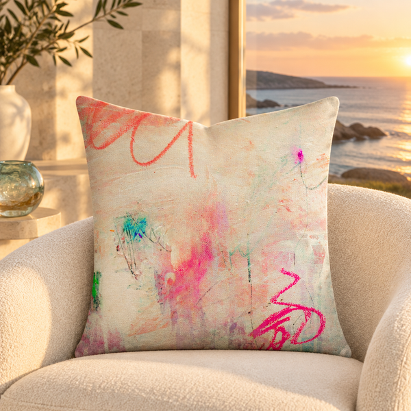 Tenderness pillow in cream coastal residence at sunset