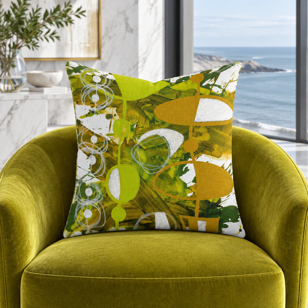 Chartreuse Yellow Ochre 3 pillow in chartreuse velvet chair room