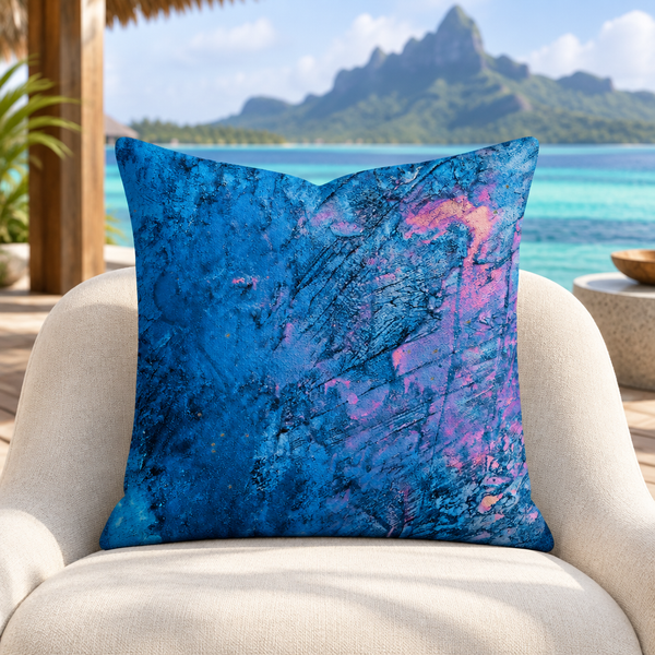 Beautiful Sky pillow upright on a Bora Bora villa deck with Mount Otemanu in the distance