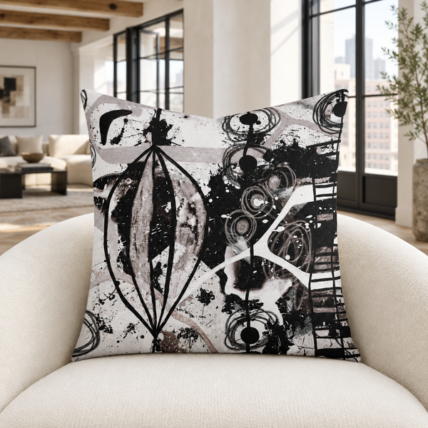 Modern Black White and Taupe 1ab 22-inch pillow in SoHo design loft