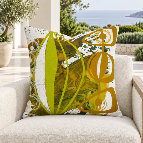 Chartreuse Yellow Ochre 4 pillow in white gallery villa