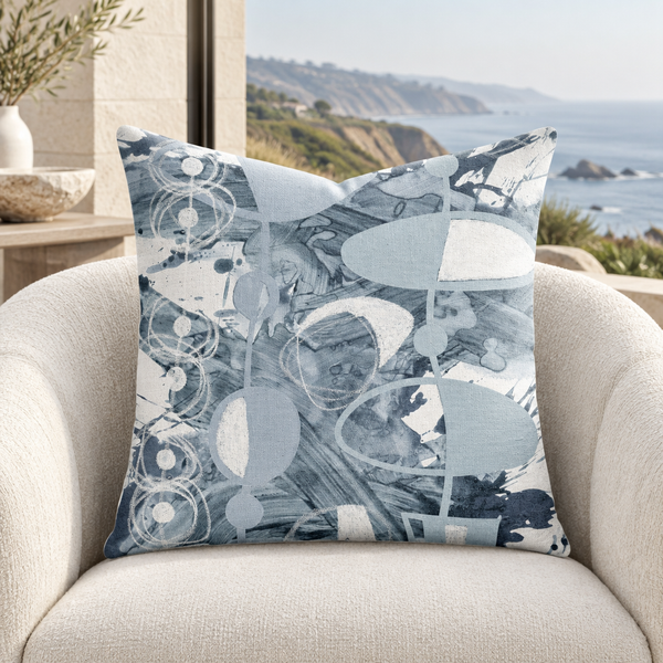 Gray 3 pillow in Malibu limestone villa with natural coastline