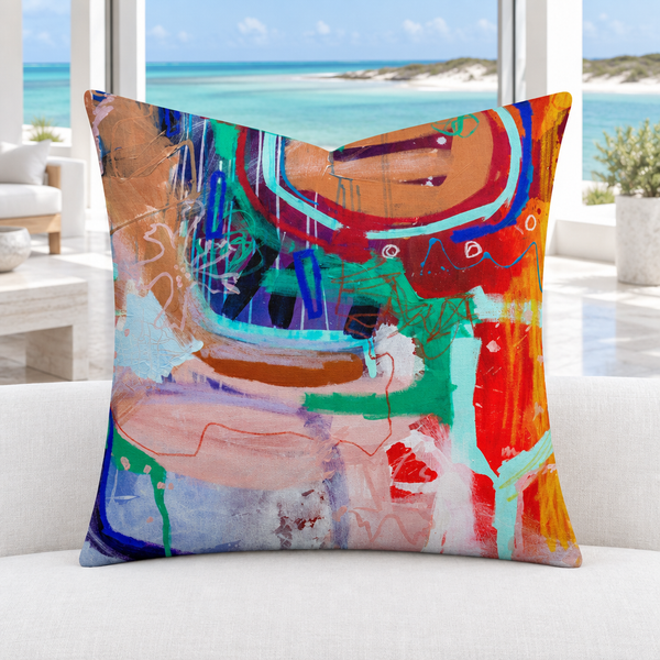 Reminiscence -2 pillow in a bright white marble Turks and Caicos resort
