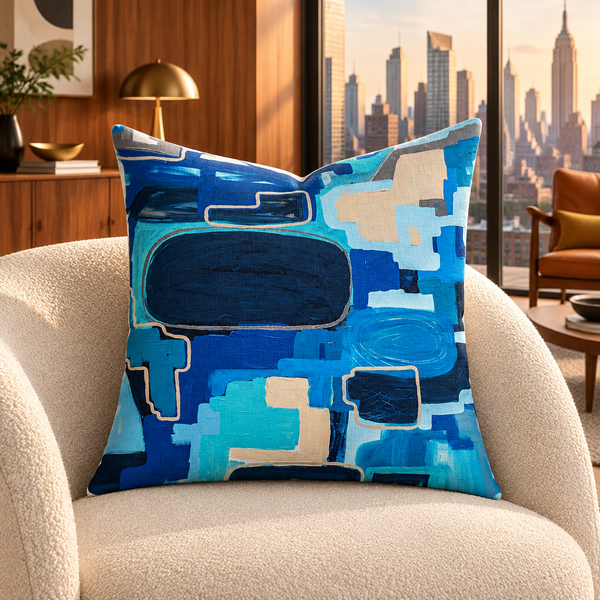 In the City 22-inch pillow in teak mid-century penthouse