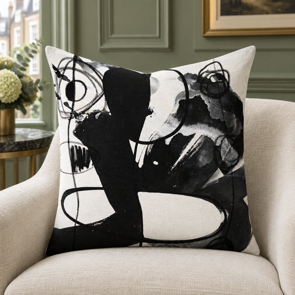 Modern Black White 2-4b-2 pillow in sage London townhouse