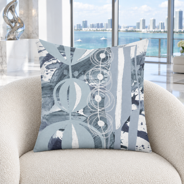 Gray 2 pillow in cool-white Miami waterfront penthouse
