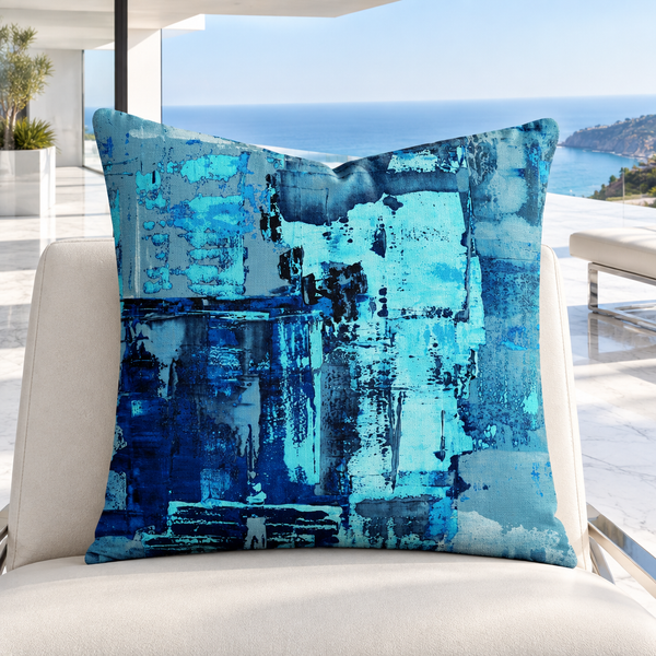 Blue 4 pillow upright in a bright modernist Malibu coastal villa