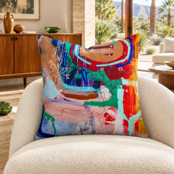 Reminiscence 2 pillow in Palm Springs mid-century room