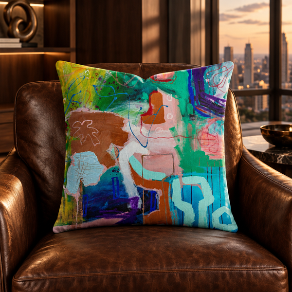 Reminiscence 3 pillow in dark walnut penthouse at sunset
