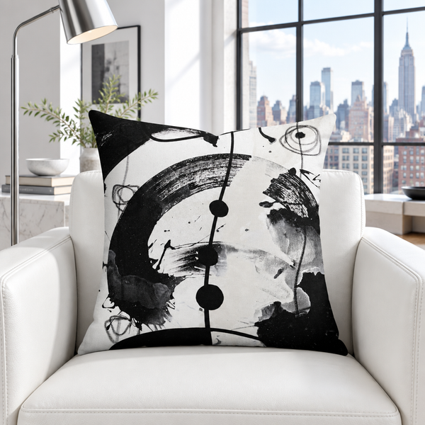 Modern Black White 2-5 pillow in cool-white Manhattan collector loft