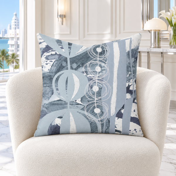 Gray 2 pillow in white Art Deco Miami suite