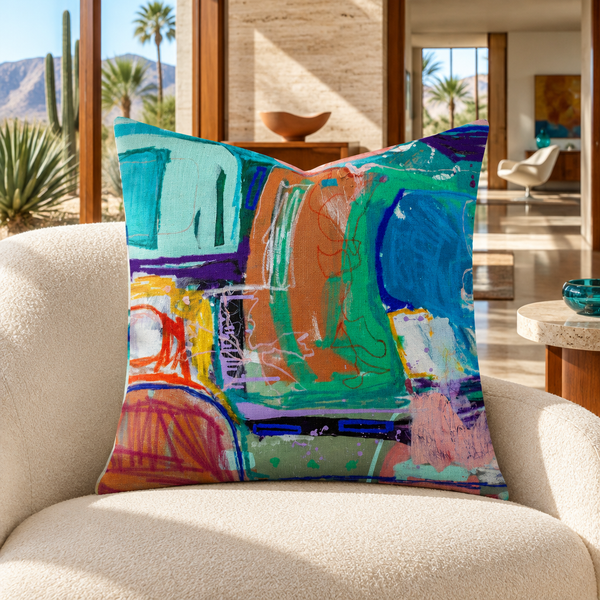 Reminiscence 1 pillow in Palm Springs mid-century room