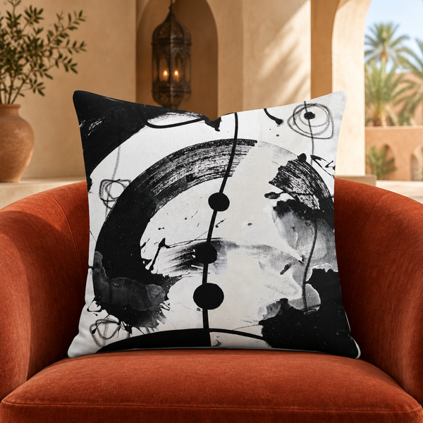 Modern Black White 2-5 pillow in Moroccan-inspired villa