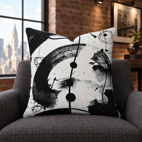 Modern Black White 2-5 pillow in New York loft