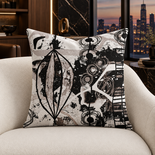 Modern Black White and Taupe 1ab 22-inch pillow in dark collector lounge