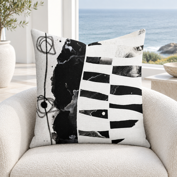 Modern Black White 2-1 pillow in white contemporary coastal home