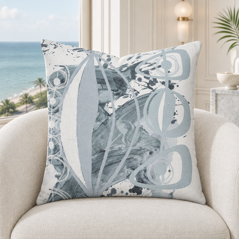 Gray 4 pillow in white Miami Deco suite