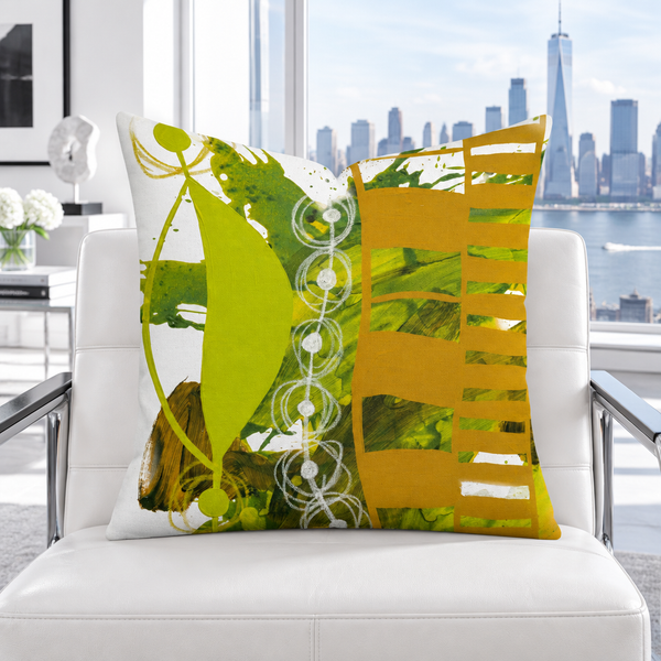 Chartreuse and Yellow Ochre 1 pillow in white Manhattan collector loft