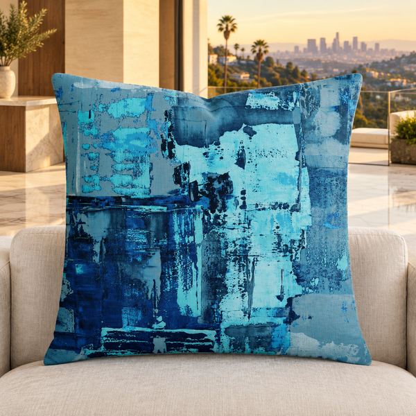 Blue 4 pillow upright in a warm modern Hollywood Hills villa