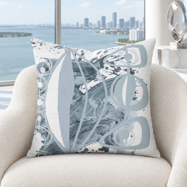 Gray 4 pillow in cool-white Miami bayfront penthouse