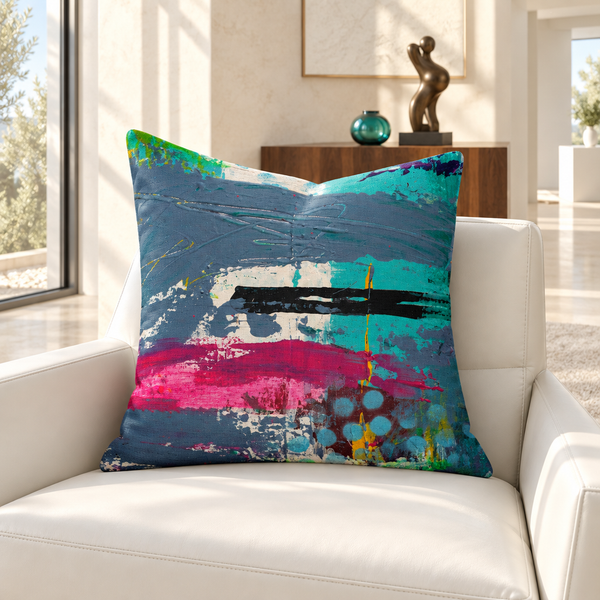 Limitless pillow in a warm white gallery room