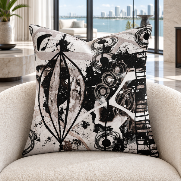 Modern Black White and Taupe pillow in a modern Miami resort residence