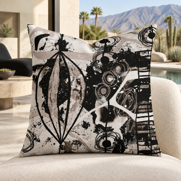 Modern Black White and Taupe pillow in a Palm Springs resort