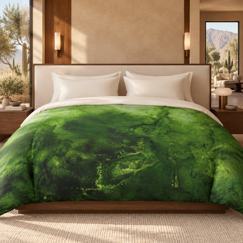 Nature Green comforter in a luxury Palm Springs suite