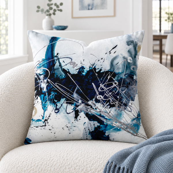 Nautical 2 - A pillow close-up in a reading nook with one soft throw