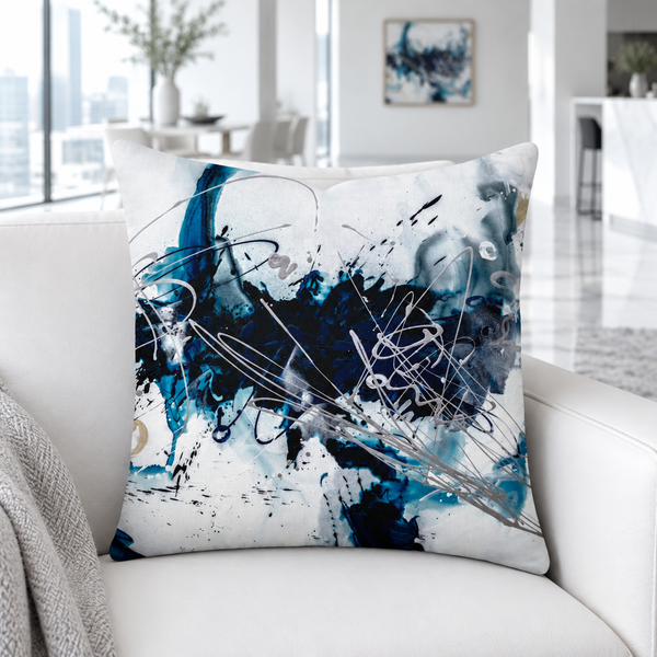 Nautical 2 - A pillow close-up in a white loft with a distant matching painting